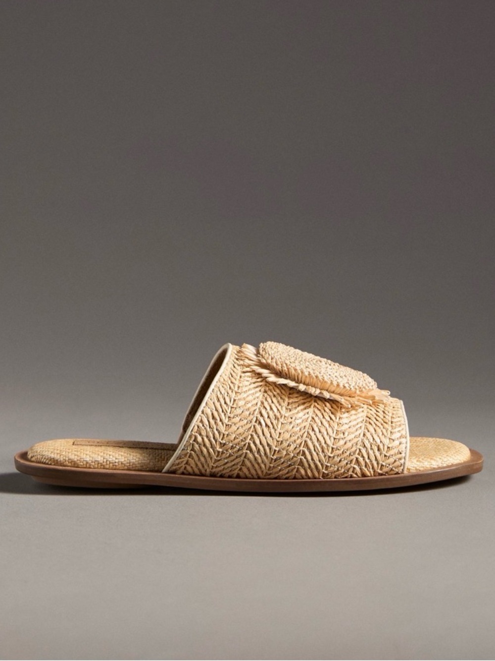 Anthropologie Kelsi Dagger Brooklyn Bloom Raffia Slide Sandals in Neutral - Picture 3 of 3